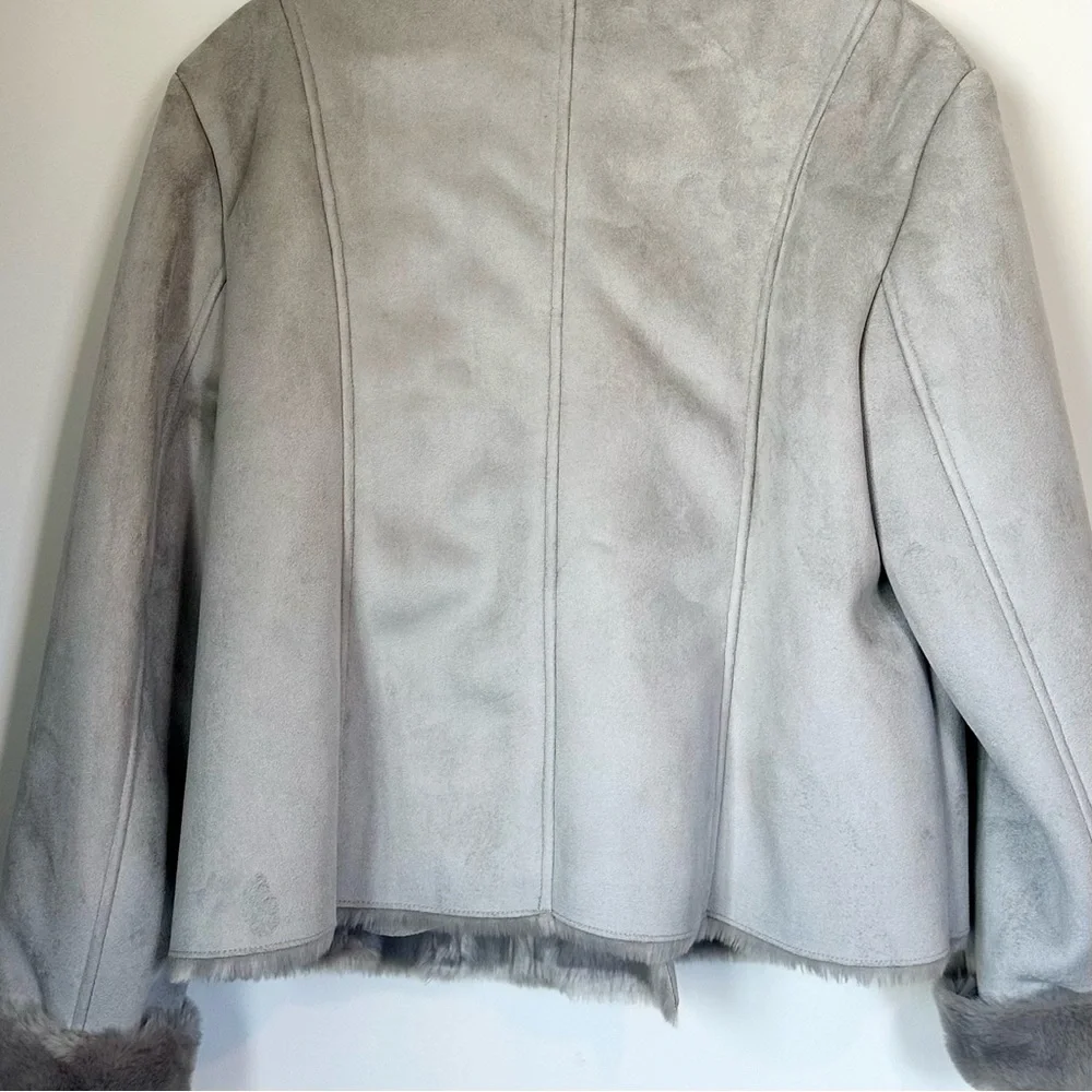 Dana Buchman Women's Gray Faux Suede Fur Jacket - Size: Extra Large